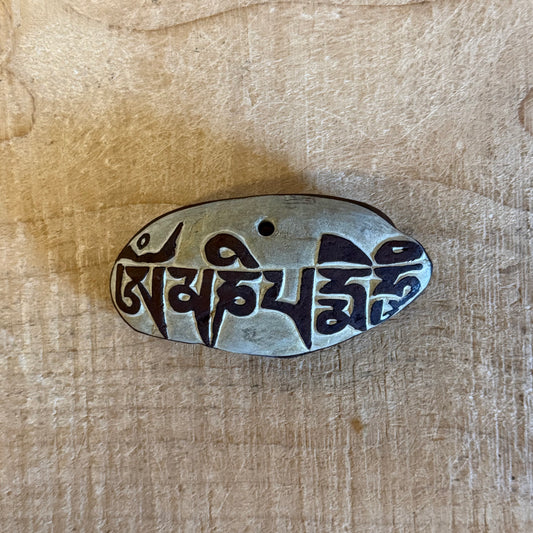 Hand-decorated Himalayan Om stone incense holder for meditation and ritual