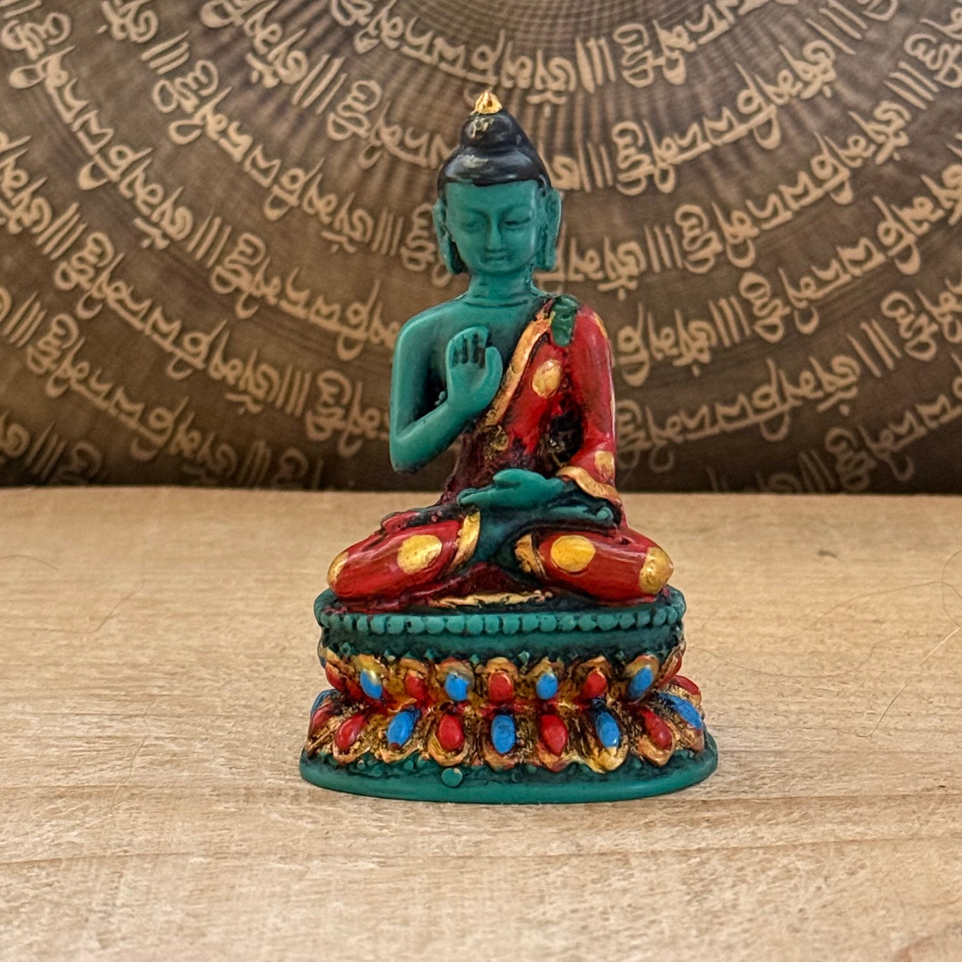 Small hand painted resin Buddha statue Nepalese Abhaya mudra 8cm