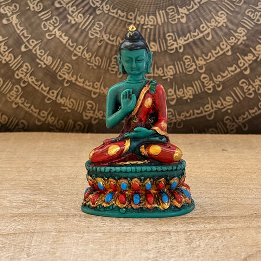 Small hand painted resin Buddha statue Nepalese Abhaya mudra 8cm