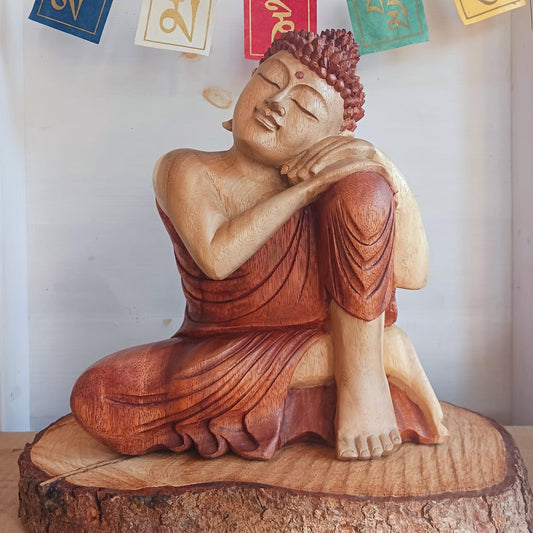 Resting Buddha Hand carved Statue 32cm
