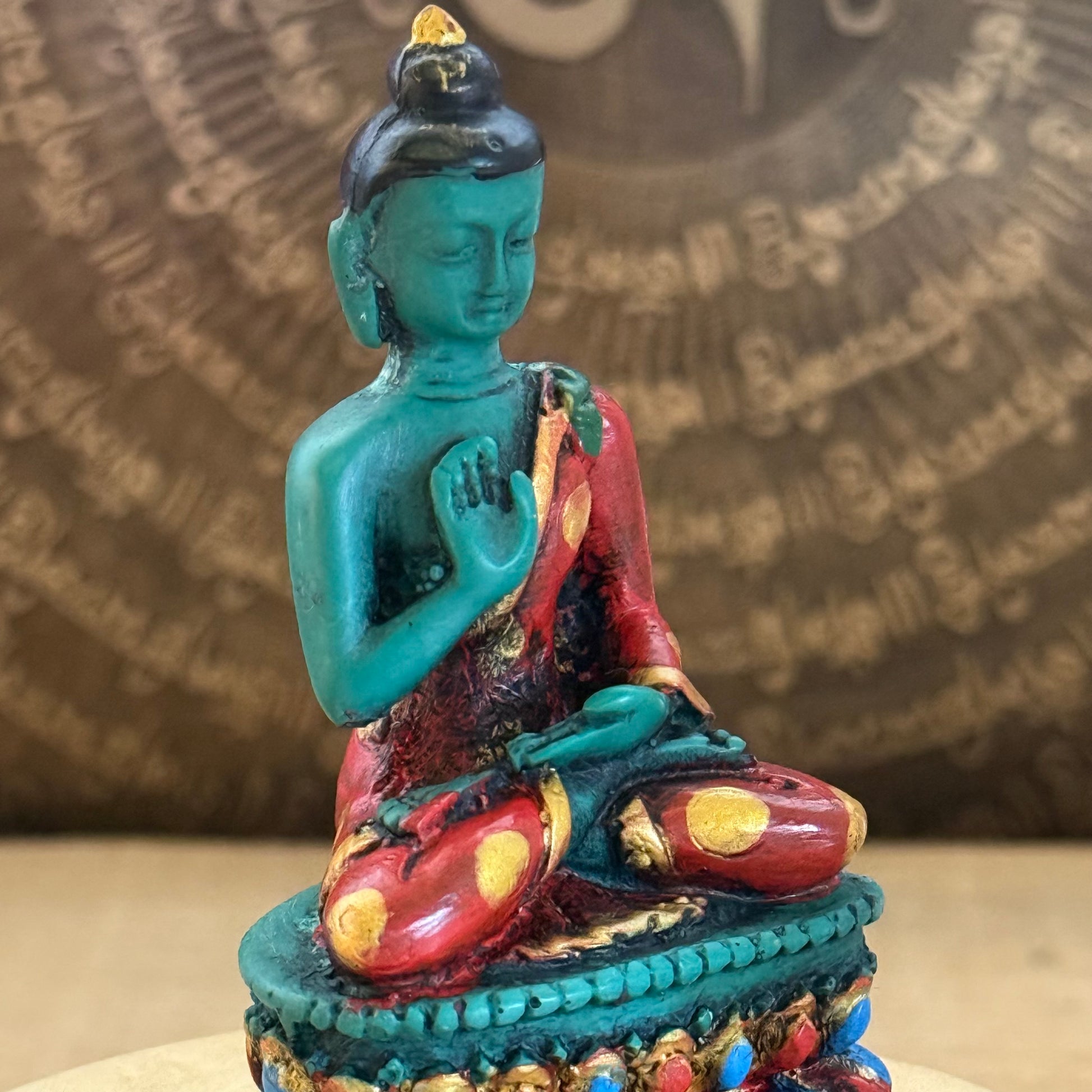 Small hand painted resin Buddha statue Nepalese Abhaya mudra 8cm