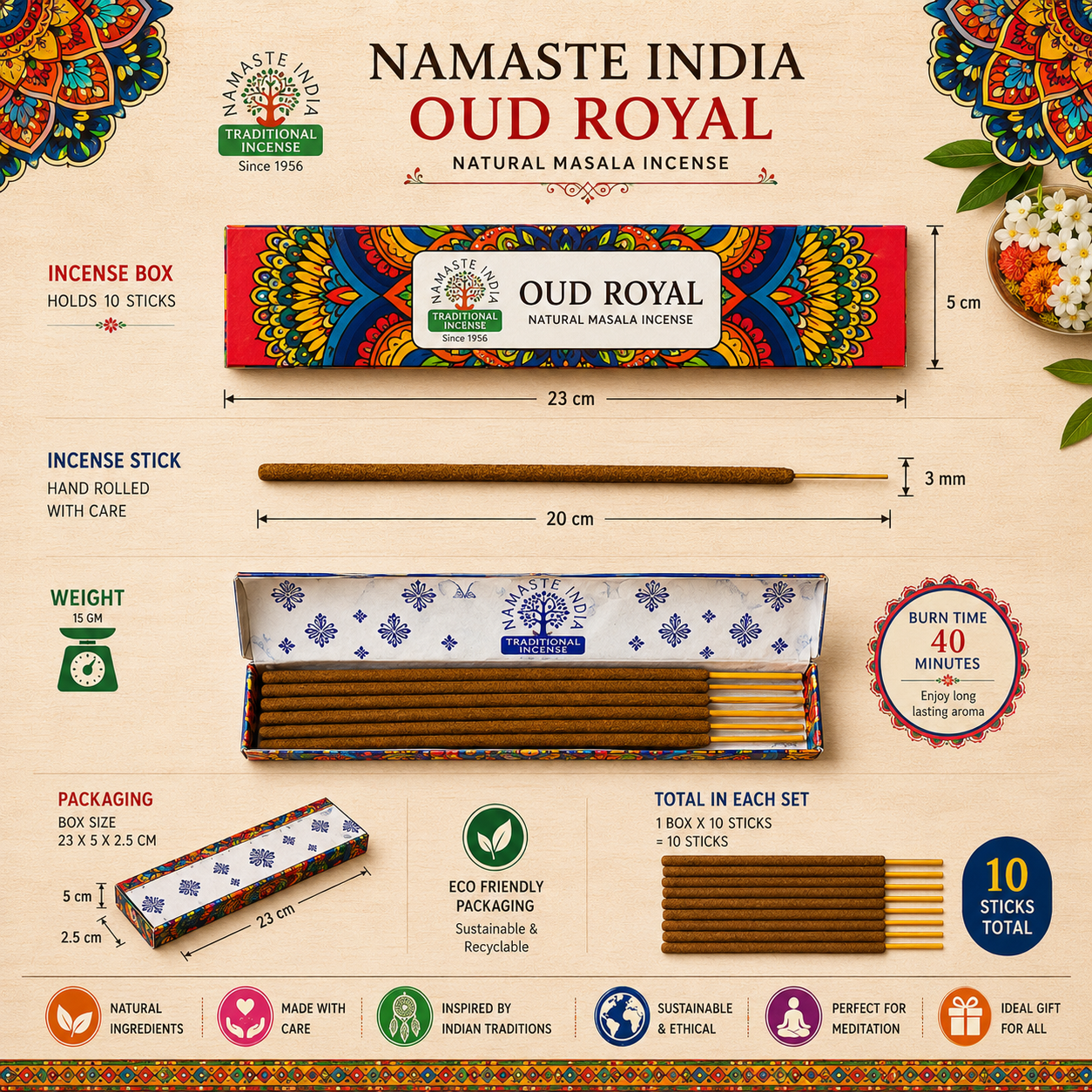 Namaste India Oud Royal Natural Masala Incense Sticks – Luxury Oudh Meditation Incense