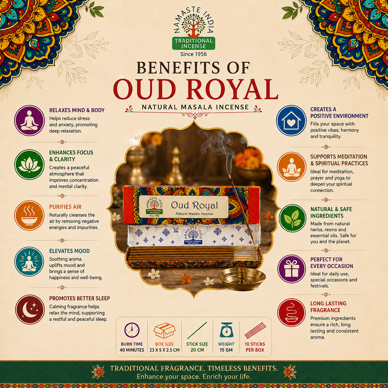 Namaste India Oud Royal Natural Masala Incense Sticks – Luxury Oudh Meditation Incense