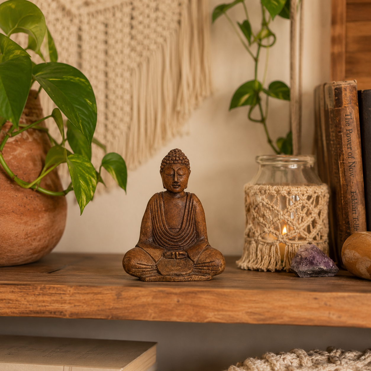 Hand carved Buddha Statue 15cm | Wood carved Buddha Statue

Hand carved 15cm wooden Buddha statue from Bali in the Dhyan Mudra. A serene meditation figure perfect for altars, sacred spaces and spiritual practice.
