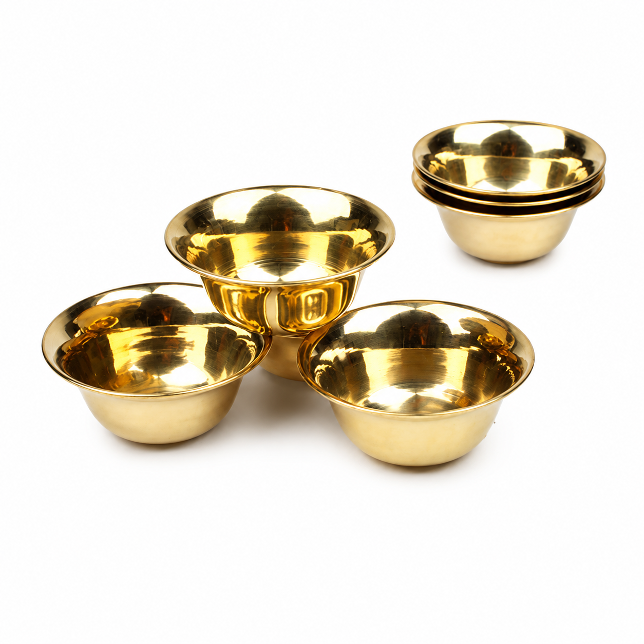 Small Brass Offering Bowls – Set of 7 Altar Tools | Buddha-Buddha

Set of 7 small brass offering bowls for altar use. Perfect for water, incense, or oil offerings in daily Buddhist practice. Handmade in Nepal.