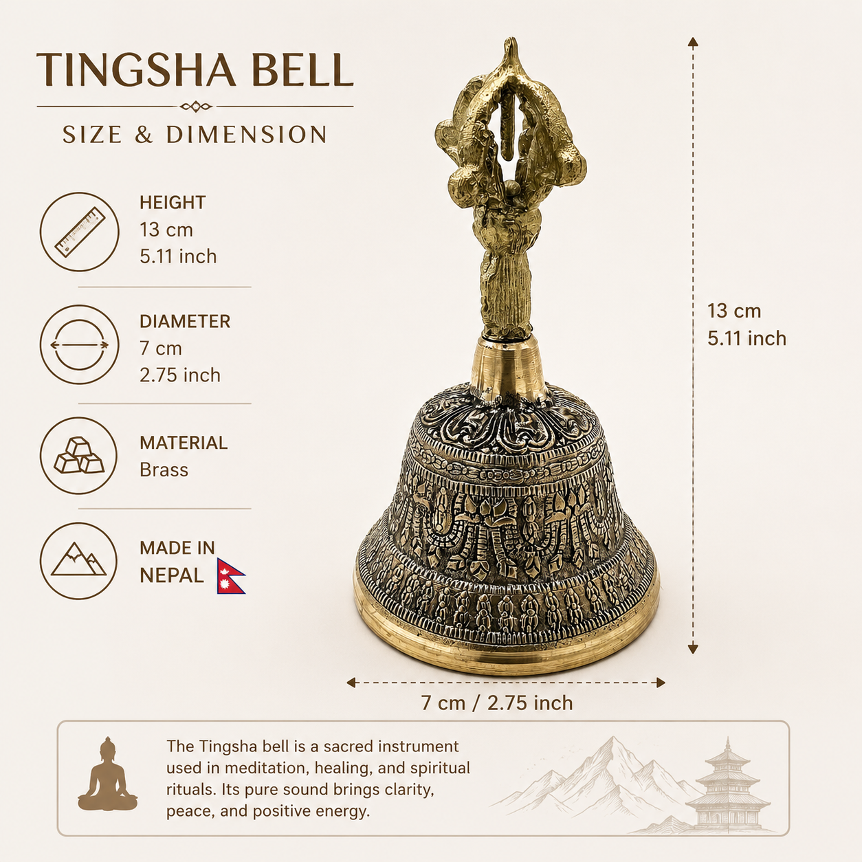 Large Tibetan Tingsha Bell – Meditation, Ritual & Sound Healing

Discover the Large Tibetan Tingsha Bell, handmade for meditation, ritual, and sound healing. Resonant tones invite peace, focus, and spiritual harmony.