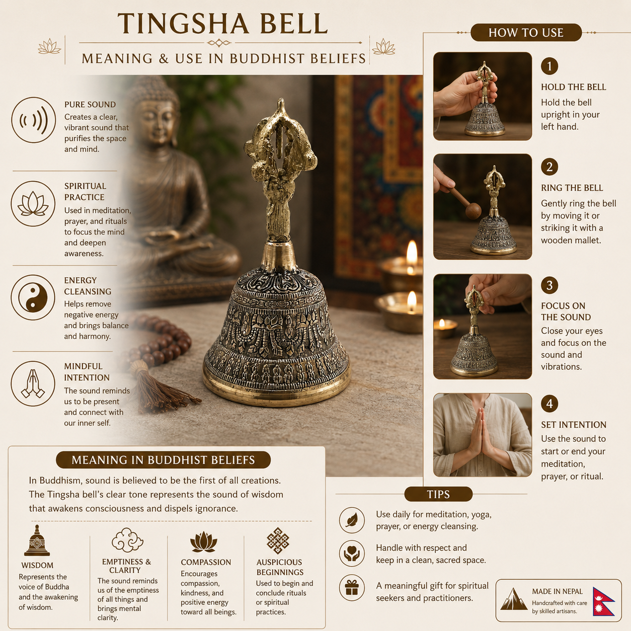 Large Tibetan Tingsha Bell – Meditation, Ritual & Sound Healing

Discover the Large Tibetan Tingsha Bell, handmade for meditation, ritual, and sound healing. Resonant tones invite peace, focus, and spiritual harmony.