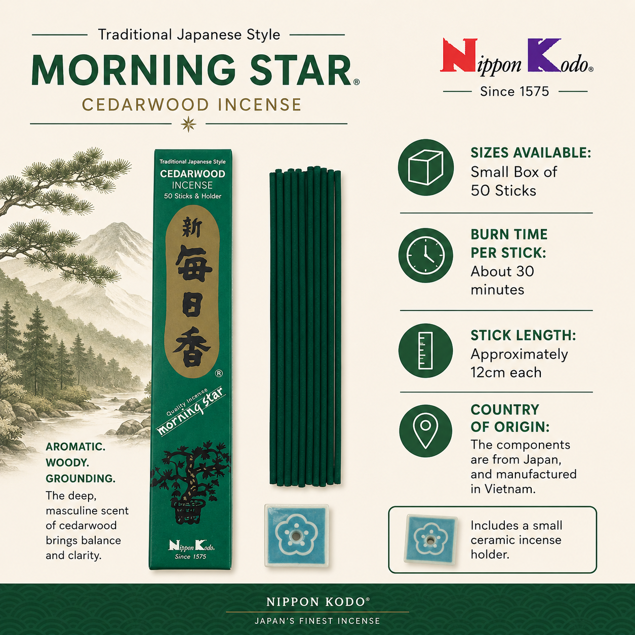Morning Star Cedarwood Incense – Japanese Buddhist Incense