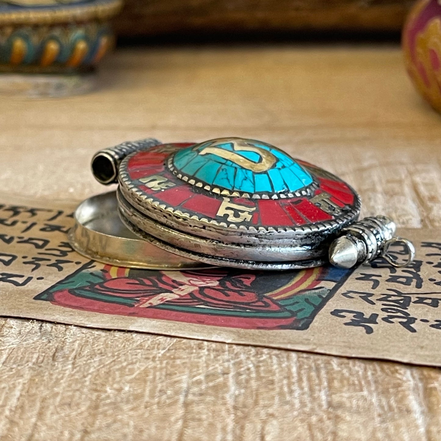 Tibetan Ghau Locket pendant Stone Chip