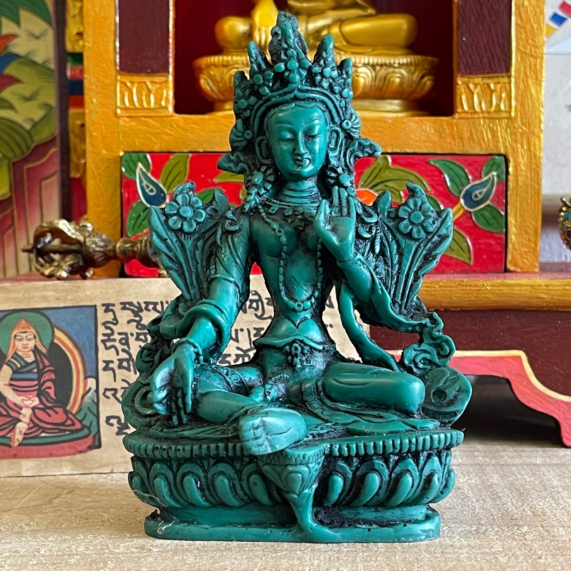 Green Tara Resin Statue 14.5 cm