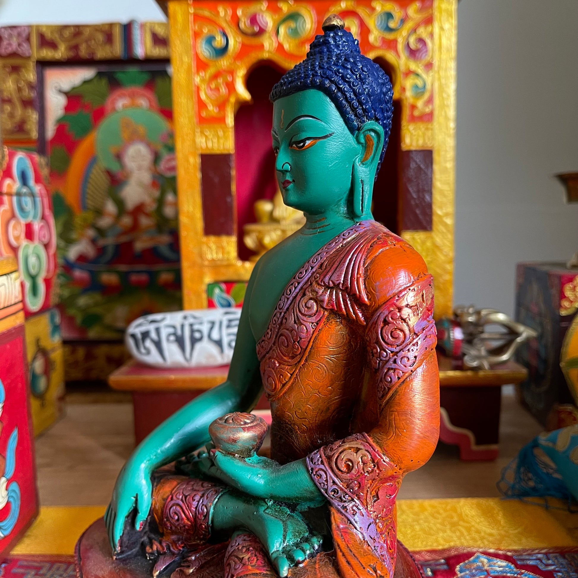 Resin Statue of Shakyamuni Buddha 22cm (Red Base)