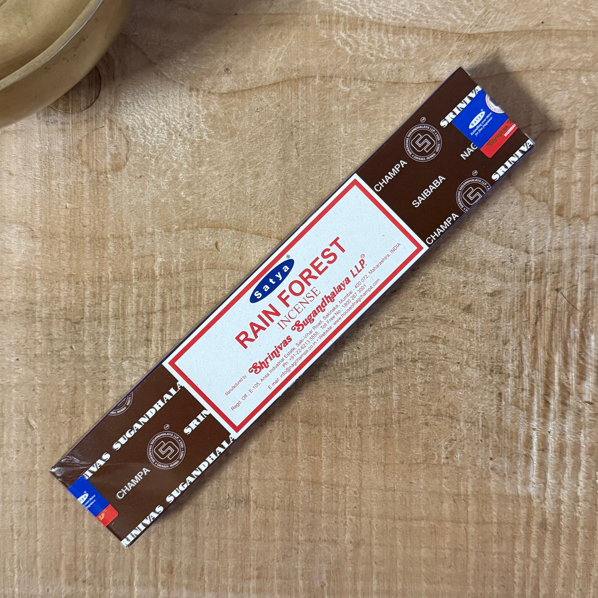 Satya Rain Forest incense sticks 15g. Authentic Satya Sai Baba masala incense for meditation, relaxation, and creating a fresh, calming space.