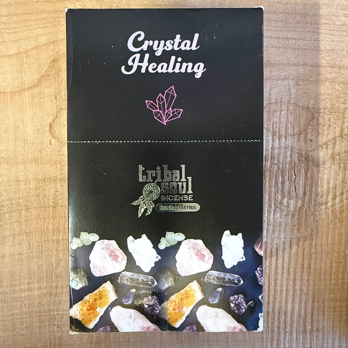 Tribal Soul Crystal Healing Incense supports energy cleansing and balance. Includes incense holder, ideal for meditation, ritual, and aura clearing.