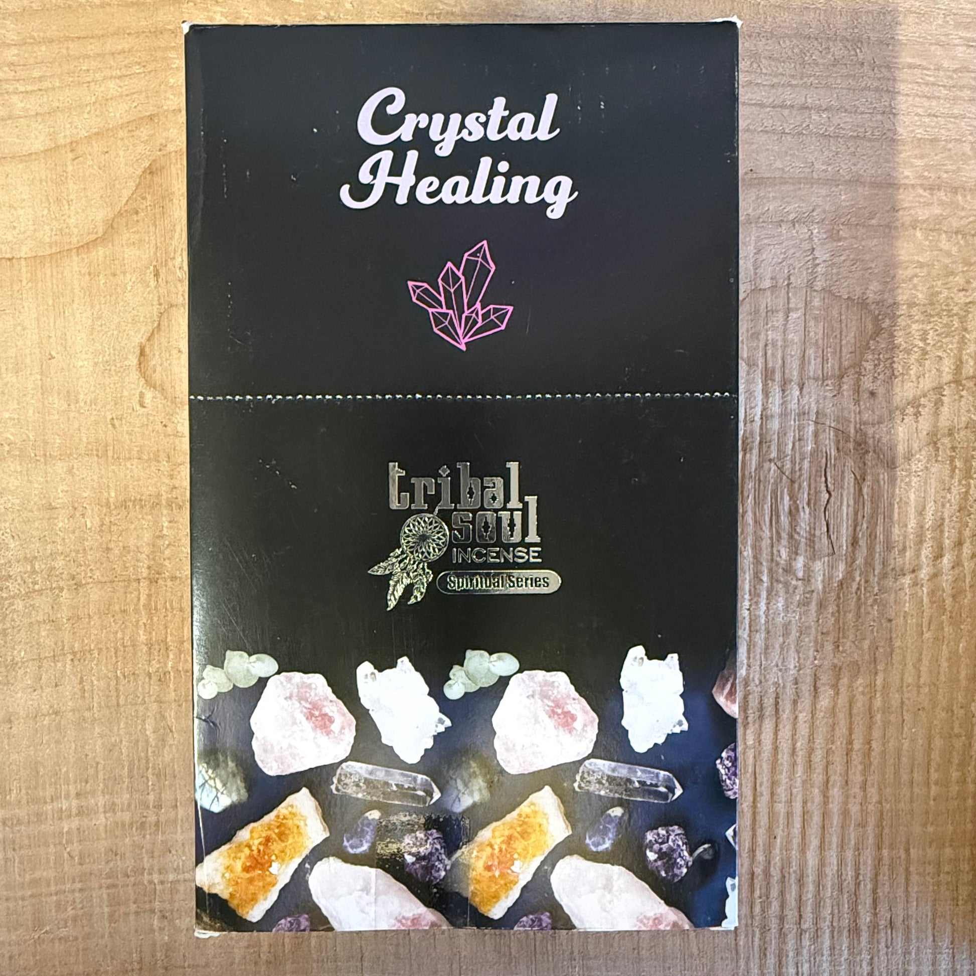 Tribal Soul Crystal Healing Incense supports energy cleansing and balance. Includes incense holder, ideal for meditation, ritual, and aura clearing.