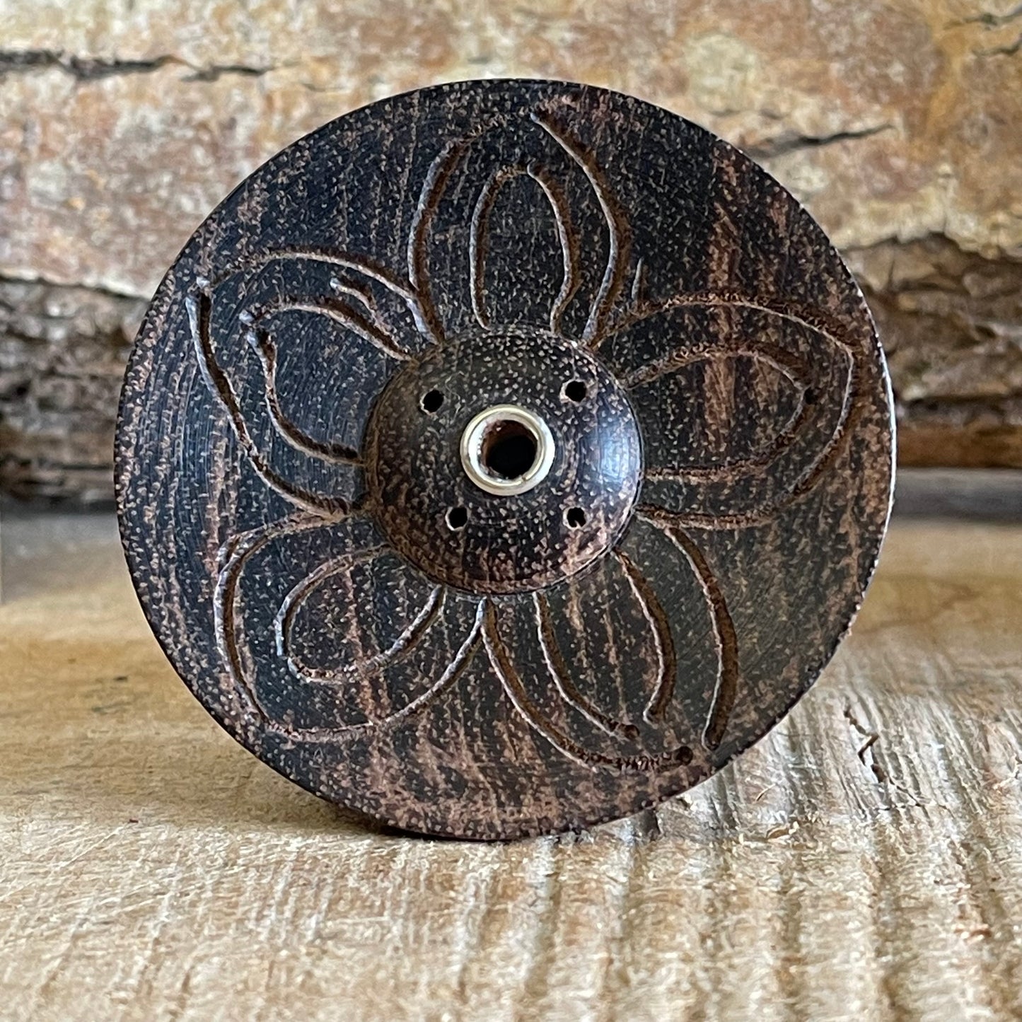 Lotus Flower Dark Wood Incense Holder