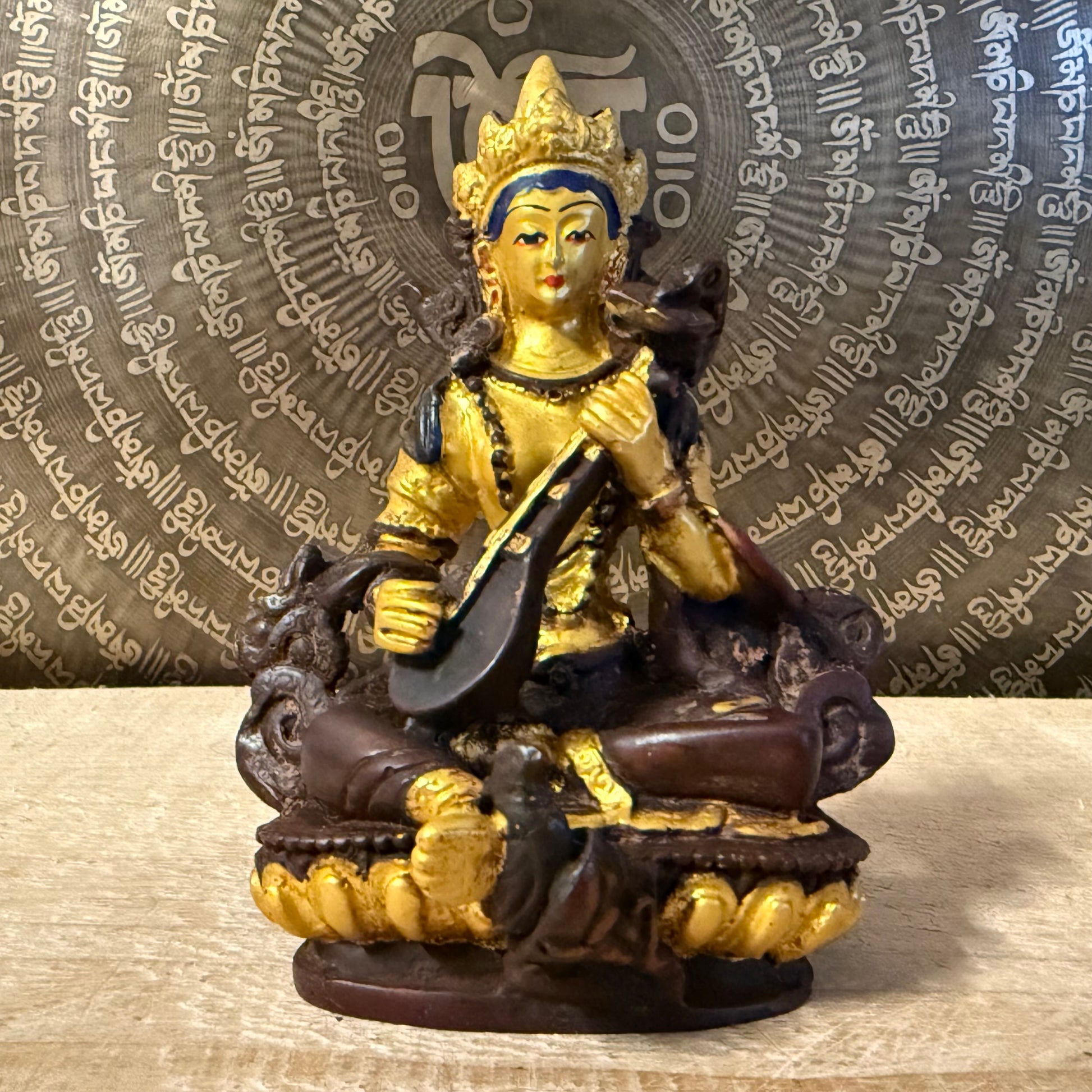 Handmade Saraswati Buddhist statue from Nepal, 12cm, Goddess of Wisdom