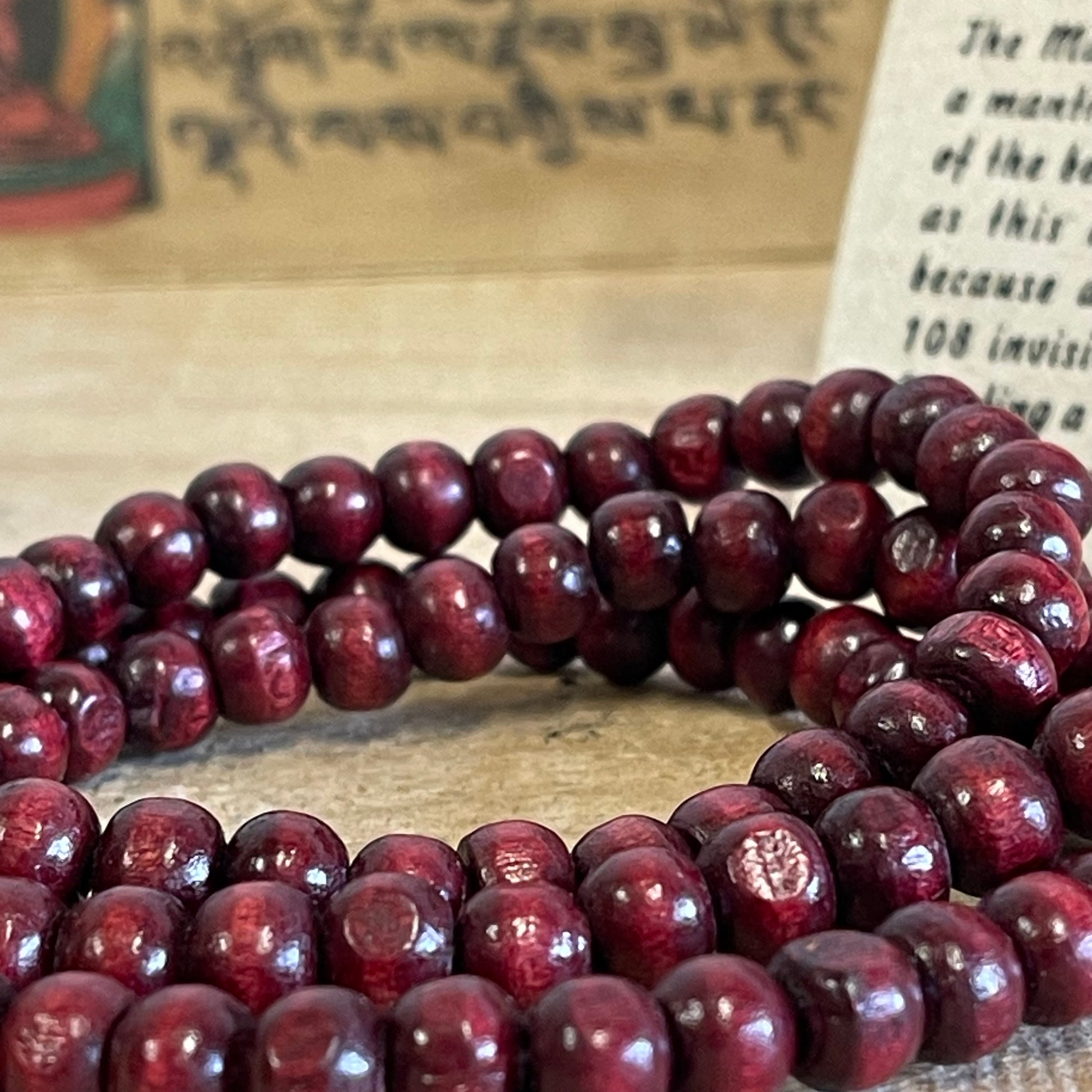 Wood Mallah Beads Buddhist Prayer Beads In Nepalese Pouch