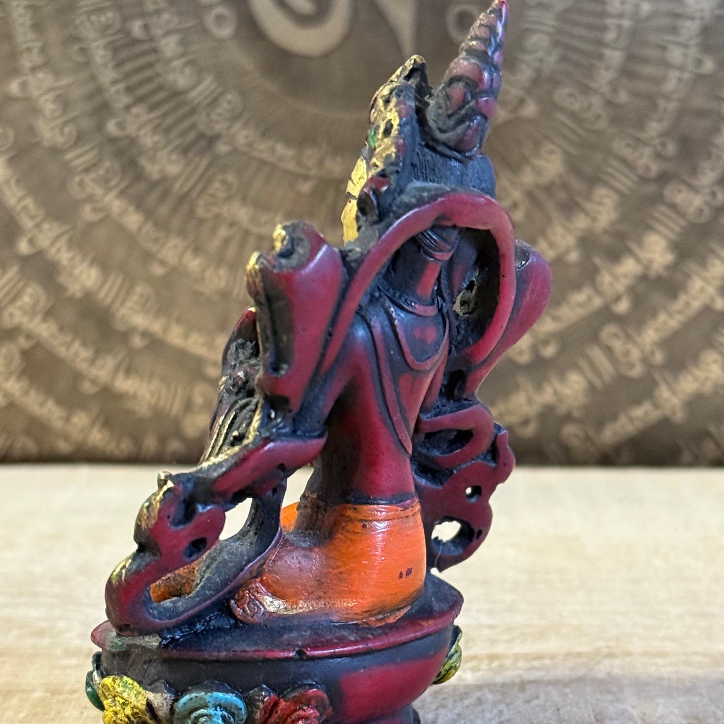 Hand-painted 10cm Green Tara resin statue with blessing and protection mudras