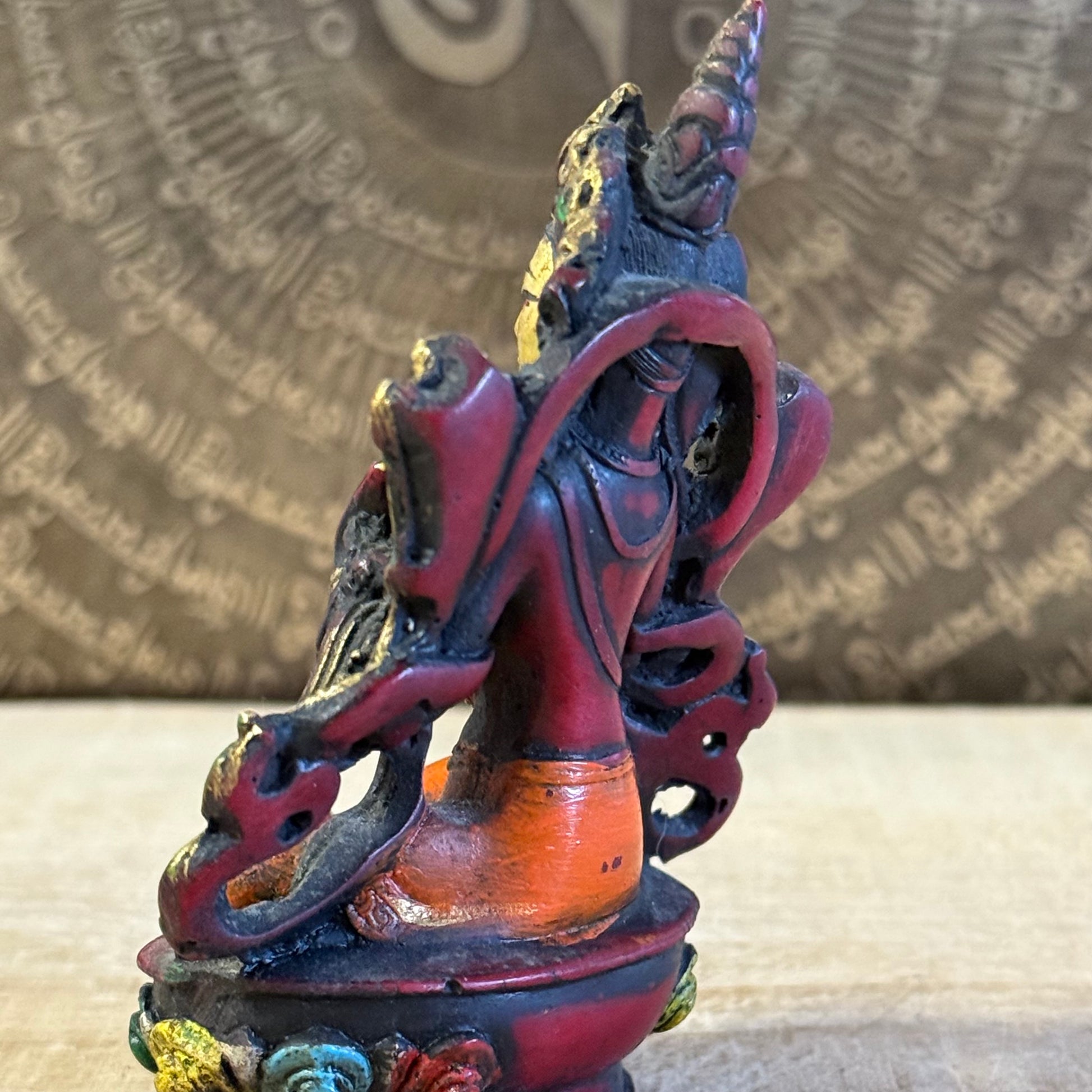 Hand-painted 10cm Green Tara resin statue with blessing and protection mudras