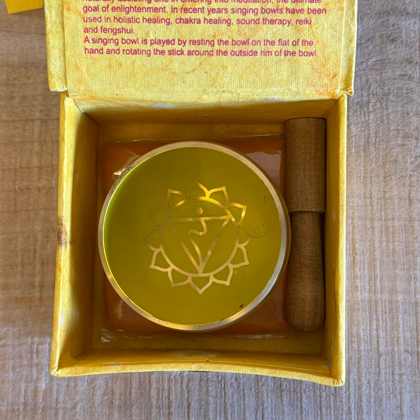 Ignite your inner fire with our Solar Plexus Chakra Singing Bowl. Handcrafted for intention and resonance, this golden-hued bowl is tuned to activate and balance the third chakra—your center of personal power, joy, and self-confidence.

Located just above the navel, the Solar Plexus Chakra (Manipura) governs willpower and emotional balance. When in harmony, it fuels intuition, eases tension, and restores clarity. Associated with the energies of Fire and ruled by the Sun and Mars, this chakra thrives on empo