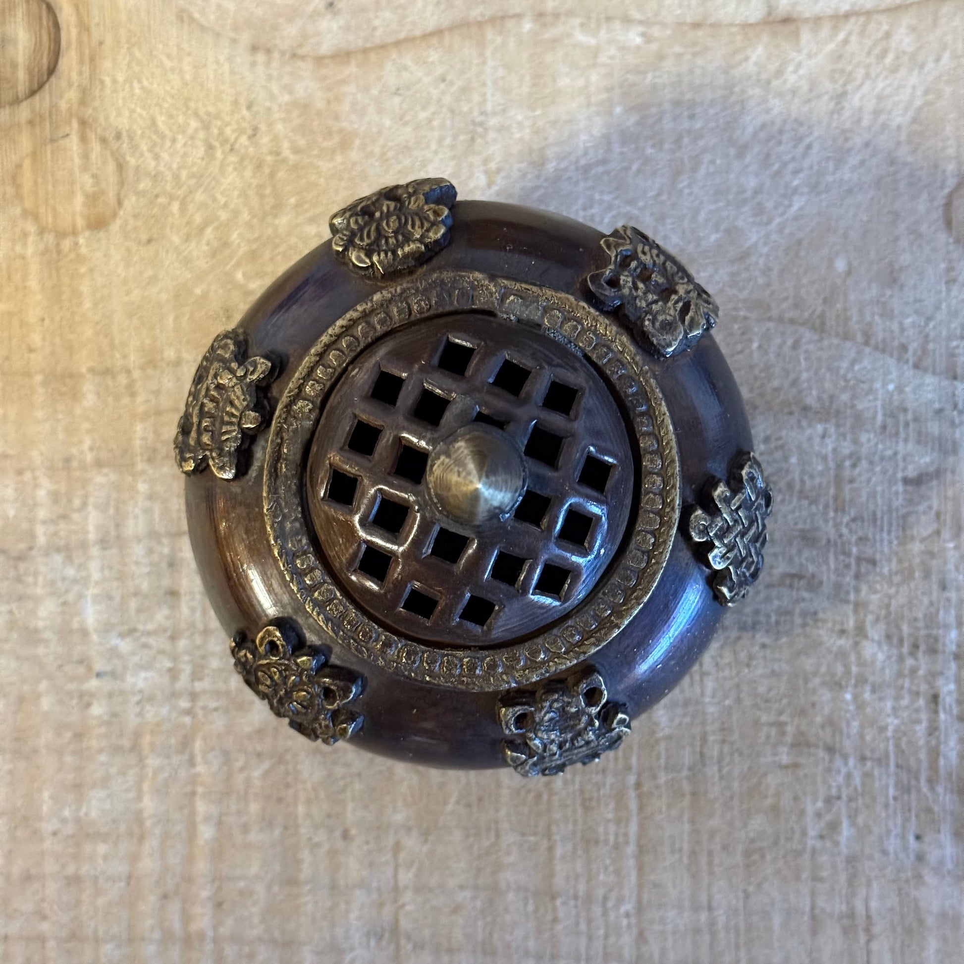 Brass Tibetan Incense Burner Six Symbols Standing Pot with Dragon Feet