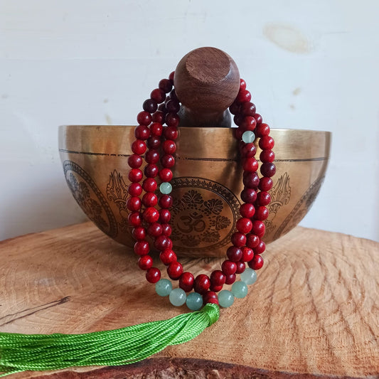 Rosewood and Green Aventurine Mallah Beads | Love & Gratitude