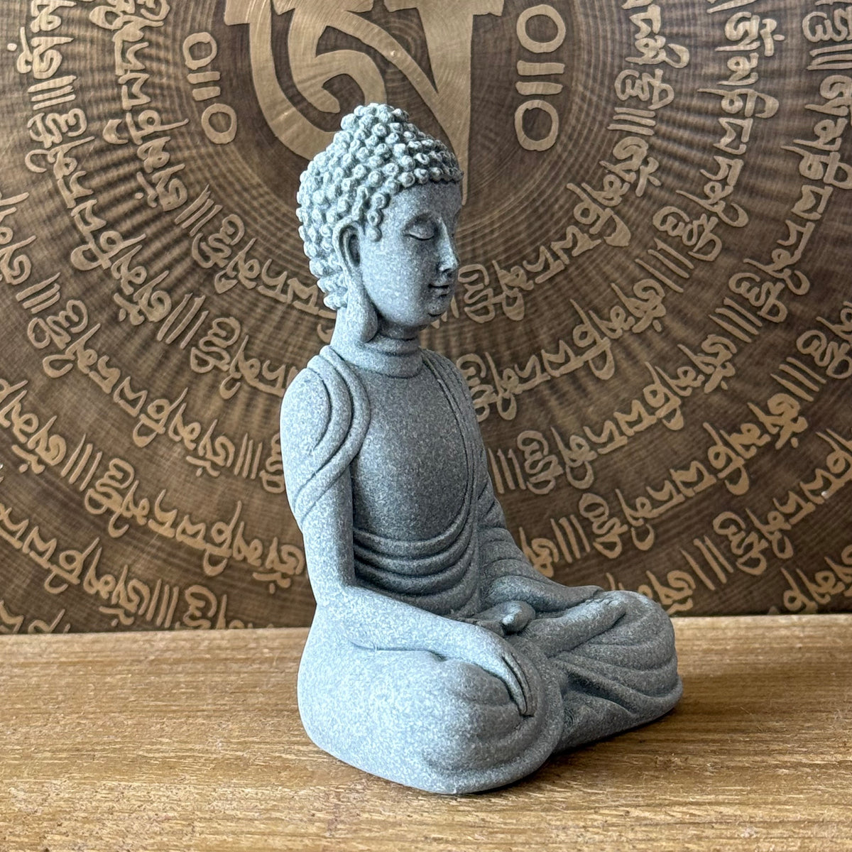 Small Thai Stone Buddha statue, 10cm tall, traditional Buddhist figurine for meditation spaces, Buddhist altars and spiritual home settings.