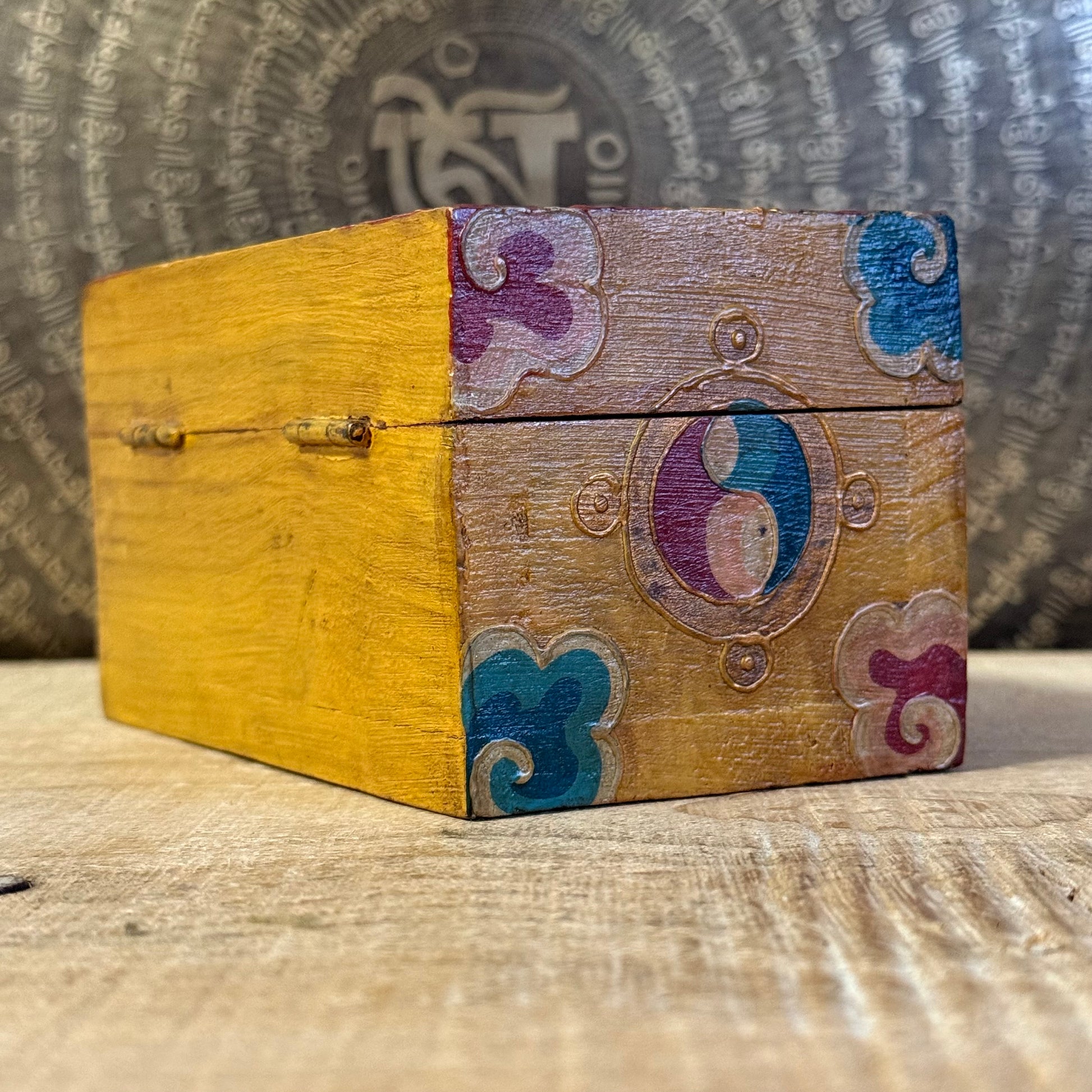 Wooden Tibetan Storage Box 15cm – Handcrafted Buddhist Symbol Box