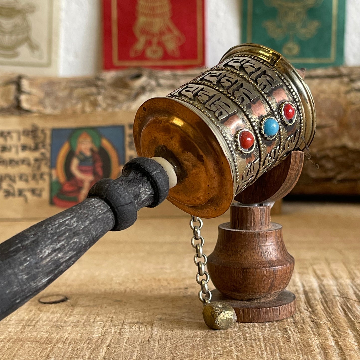 Hand Held  Mantra Prayer Wheel 23cm