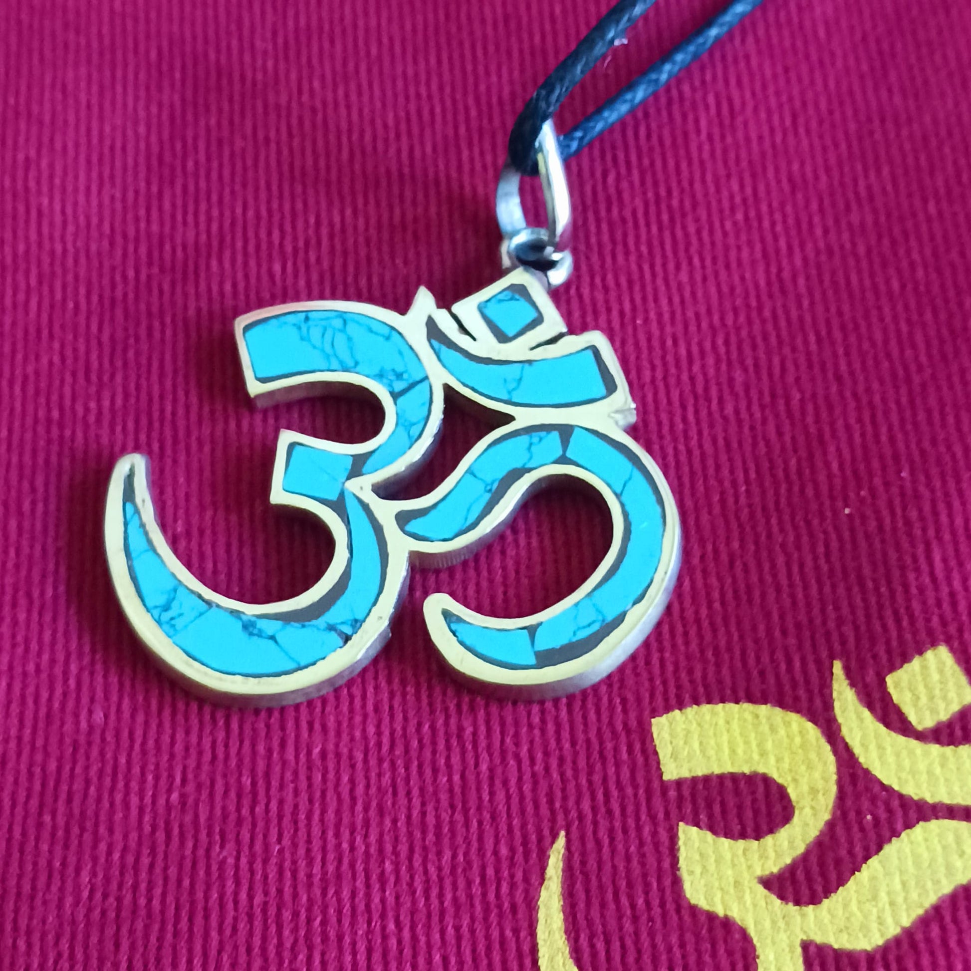 Om Brass and Turquoise Om Pendant 3.5 x 3 cm