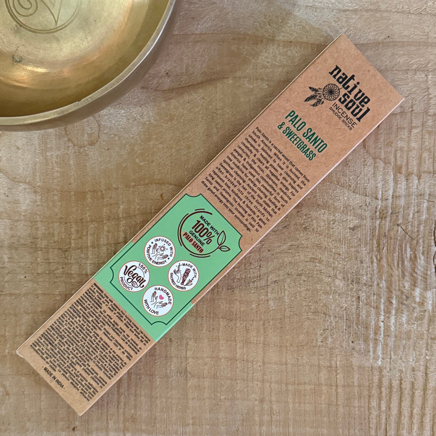 Native Soul Smudge Incense Sticks with Palo Santo and Sweetgrass, natural purification incense
