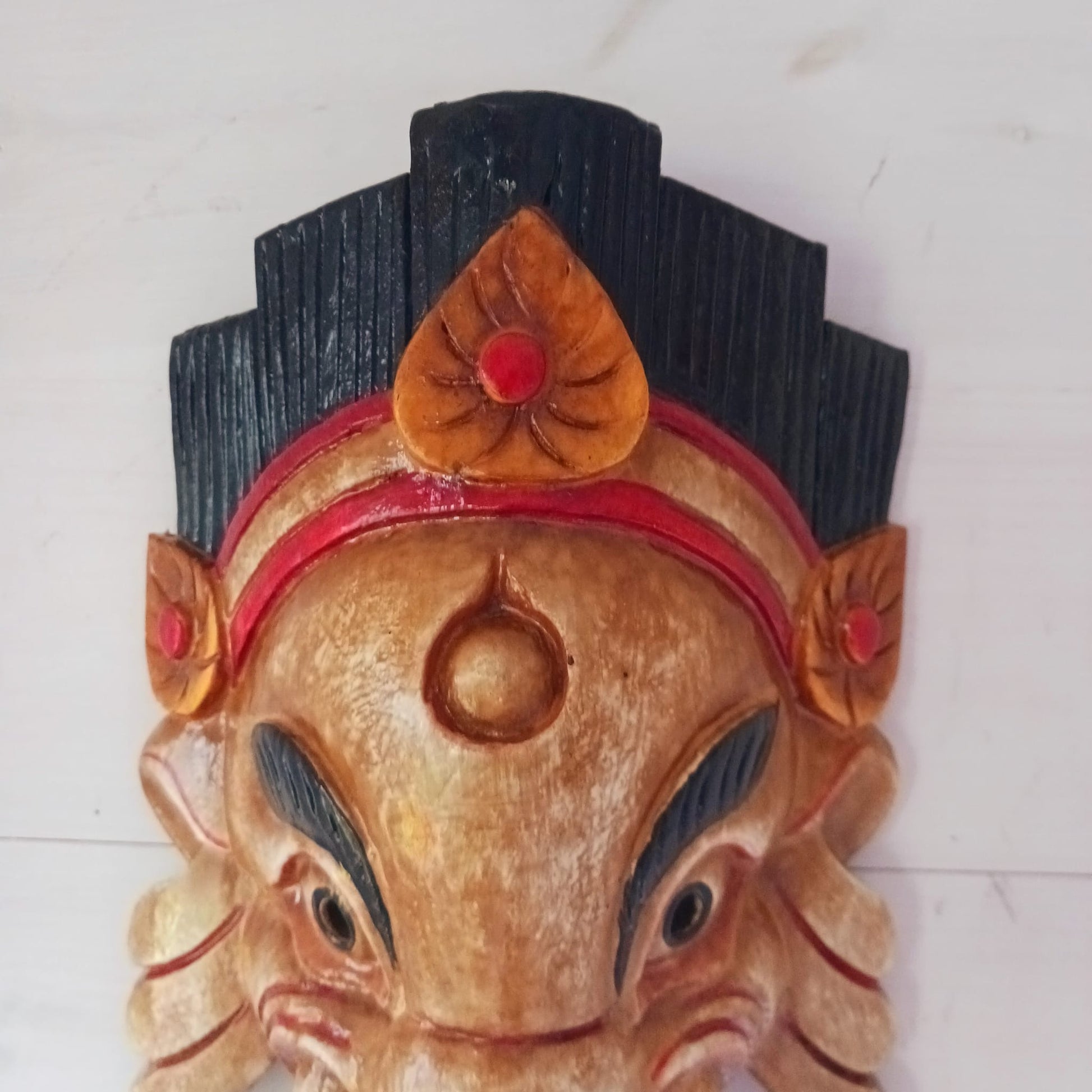 Hand Carved Ganesh Wooden Mask | Wall Hanging | Cream