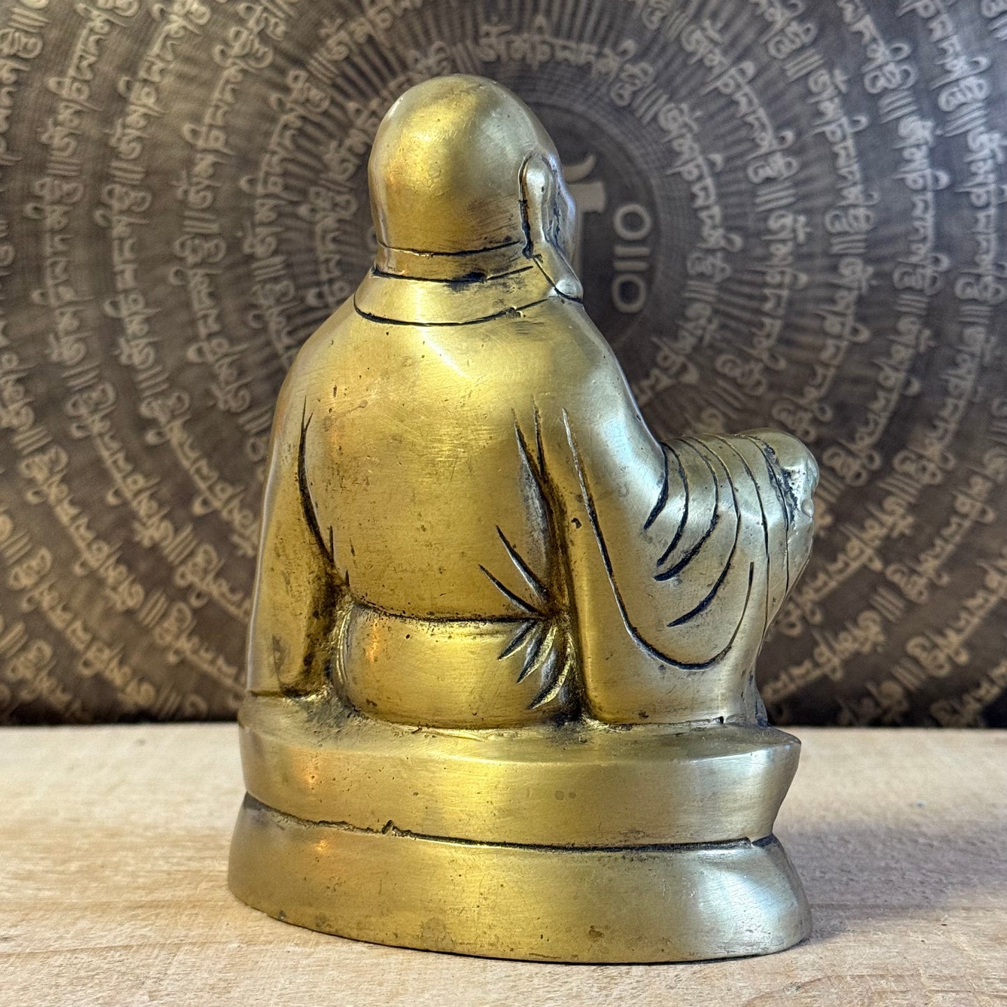 3 cm Laughing Buddha brass statue – Budai symbol of happiness and abundance.