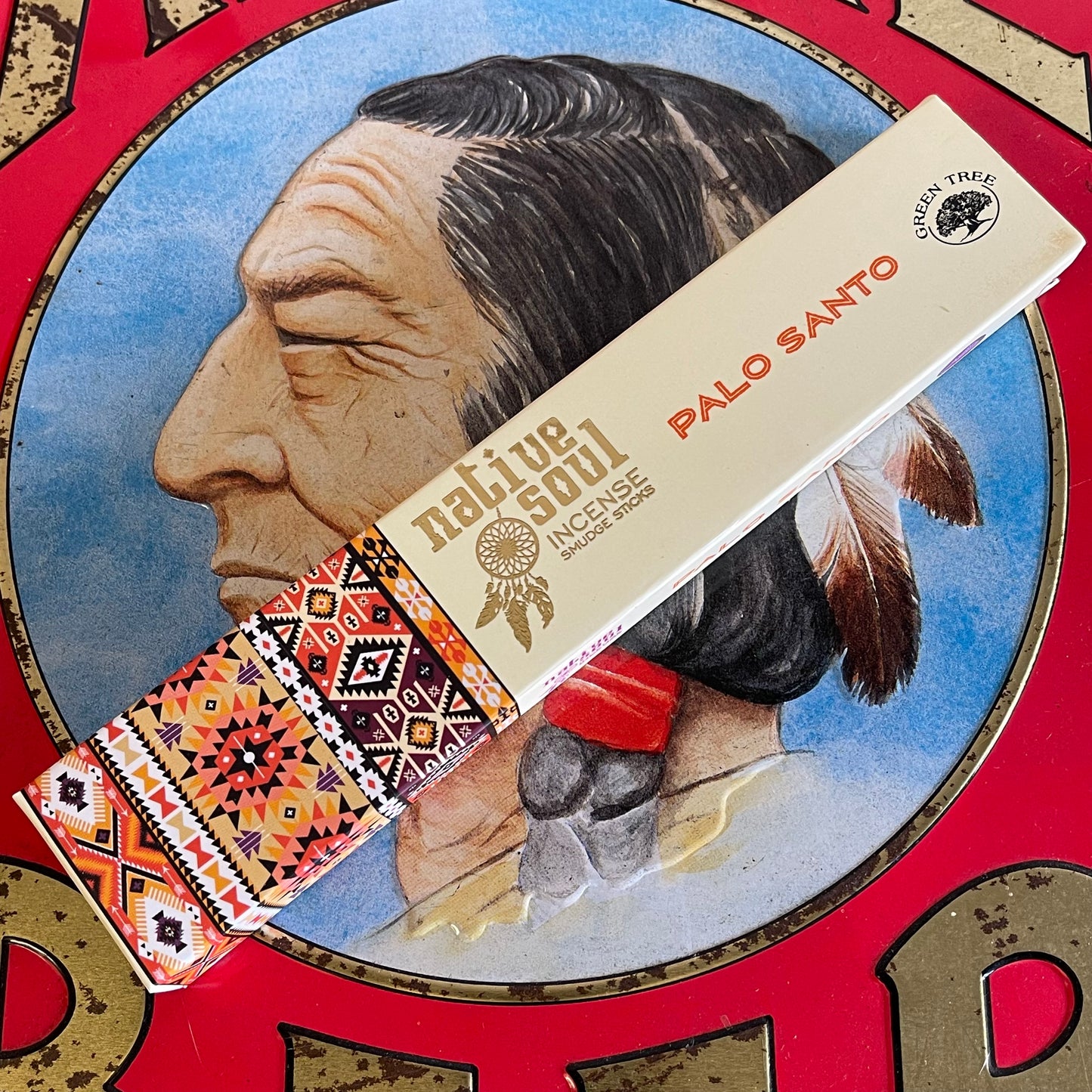 Crafted for optimal relaxation and balance, these Native Soul Palo Santo incense sticks create a peaceful atmosphere for the mind and spirit. They come in a sliding box adorned with beautiful Native American art and feature a delicate feather inside.