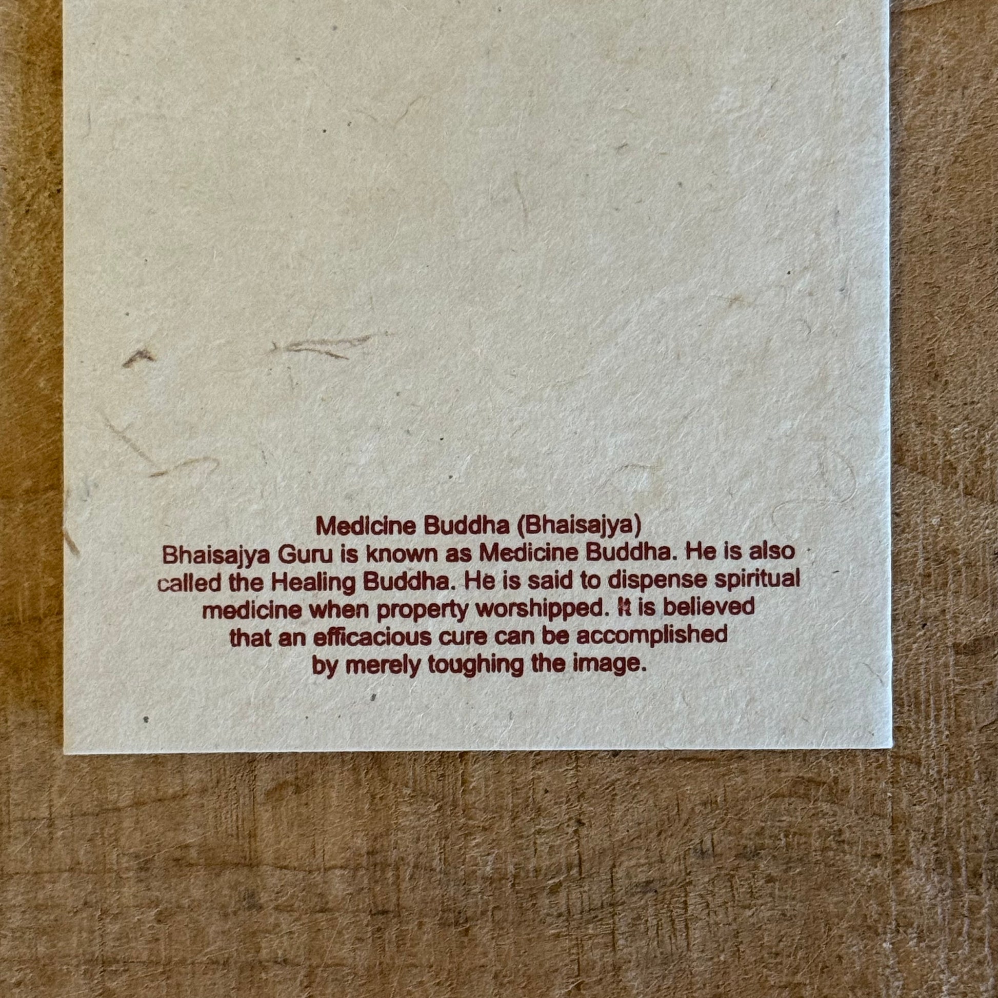 Handmade Medicine Buddha Lokta Paper Greeting Card featuring traditional Buddhist healing artwork.