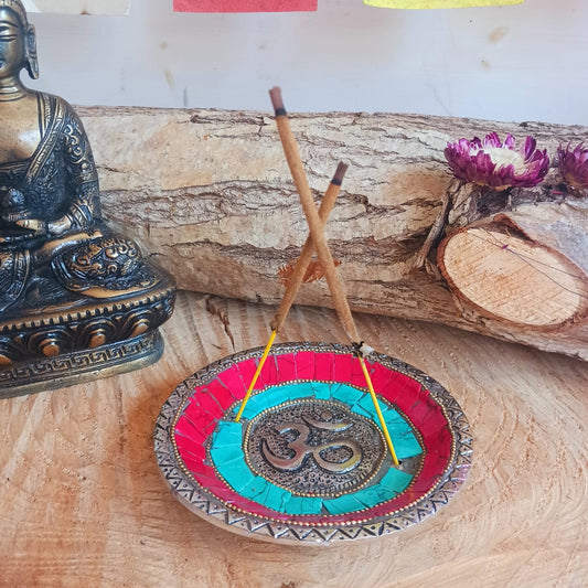 Om Plate Tibetan Decor Cone & Stick Holder