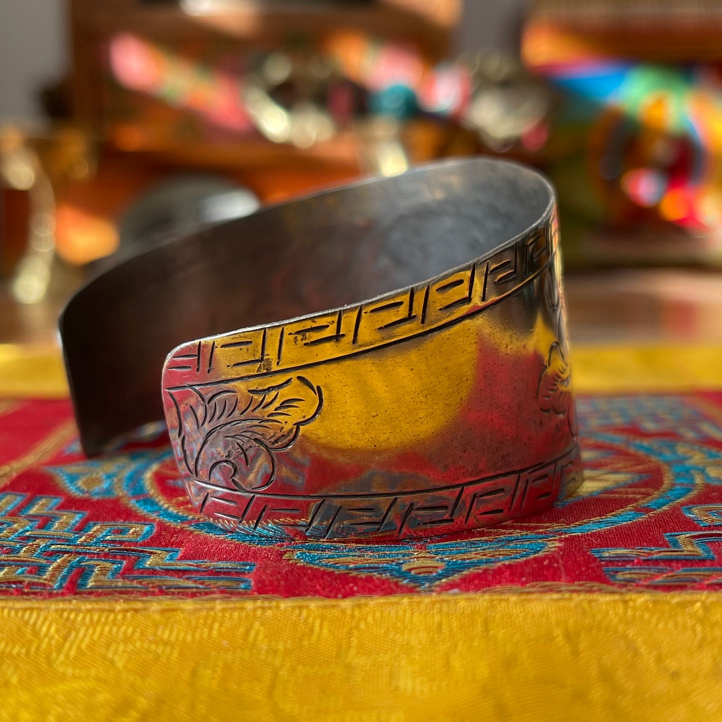 Etched Cuff Bracelet Endless Knot Buddhist bracelet 