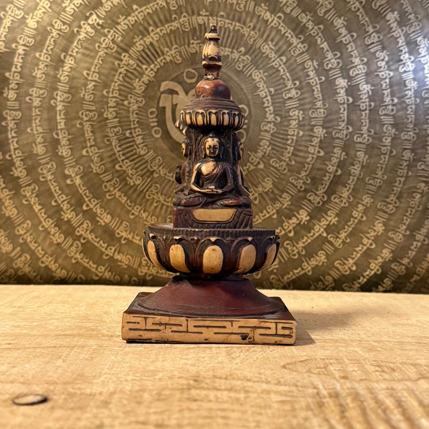 Resin Buddhist Stupa statue 15cm. A sacred symbol of enlightenment, relic veneration, and devotion, ideal for meditation spaces and altars.