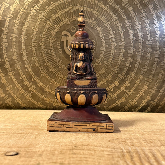 Resin Buddhist Stupa statue 15cm. A sacred symbol of enlightenment, relic veneration, and devotion, ideal for meditation spaces and altars.