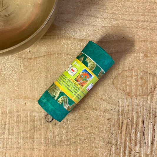 Greetings, gentle heart. This sacred Green Tara Bhutanese Incense is an offering to the compassionate Goddess Green Tara herself. Prepared with devotion following ancient Buddhist texts, this incense invites the blessings of fulfilled wishes, wealth, health, luck, and happiness into your life.