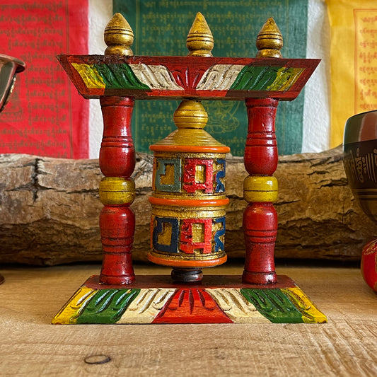 Tibetan Wooden Tabletop Prayer Wheel Small