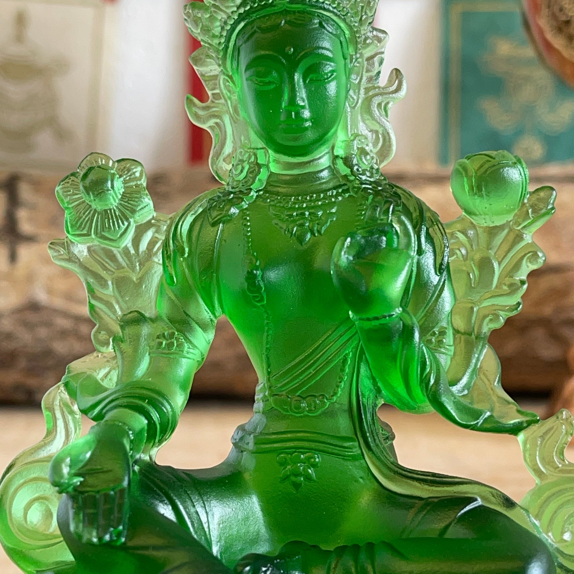 Green Tara transparent Green Glass Statue