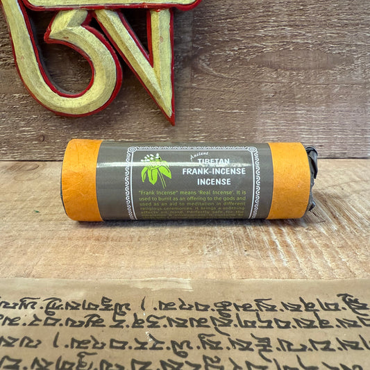 Breathe in the sacred purity of Ancient Tibetan Frankincense Incense, a holy offering born from the high Himalayan plateau and blessed by generations of wisdom. Known as “Frank Incense” or “Real Incense,” this divine blend has been used for centuries in religious rites, temple offerings, and the stillness of meditation.

Each hand-rolled stick invites calm and clarity, guiding the restless mind toward stillness. Its deep, resinous aroma gently cleanses the inner winds and calms the senses, creating a space 