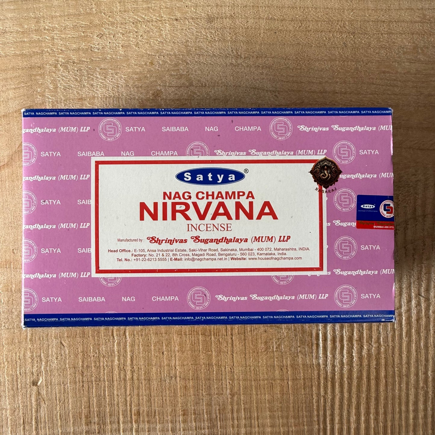 Satya Nirvana incense sticks 15g from the Nag Champa Collection. Calming sandalwood masala incense for meditation, ritual, and inner peace.