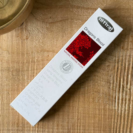 Nitiraj Dragon’s Blood Incense – Natural Slow Burning Sticks

Nitiraj Platinum Dragon’s Blood incense sticks. Natural, fair trade, slow-burning incense for cleansing, protection, meditation, and ritual use.