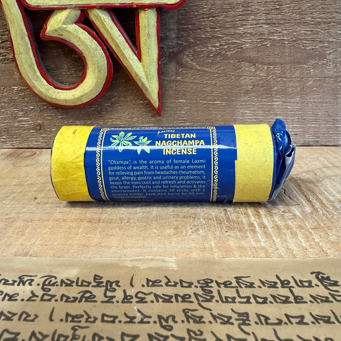 Welcome the sacred fragrance of Ancient Tibetan Nag Champa Incense, a timeless blend honouring Laxmi Devi, the goddess of wealth, beauty, and prosperity. "Champa" is said to be the divine scent of the feminine principle, both soothing and uplifting to the soul.

This traditional incense is crafted to bring relief to body and mind—known to ease ailments such as headaches, gout, rheumatism, allergies, and gastric imbalances. It cools the eyes, refreshes the spirit, and stimulates clarity of thought. A true co