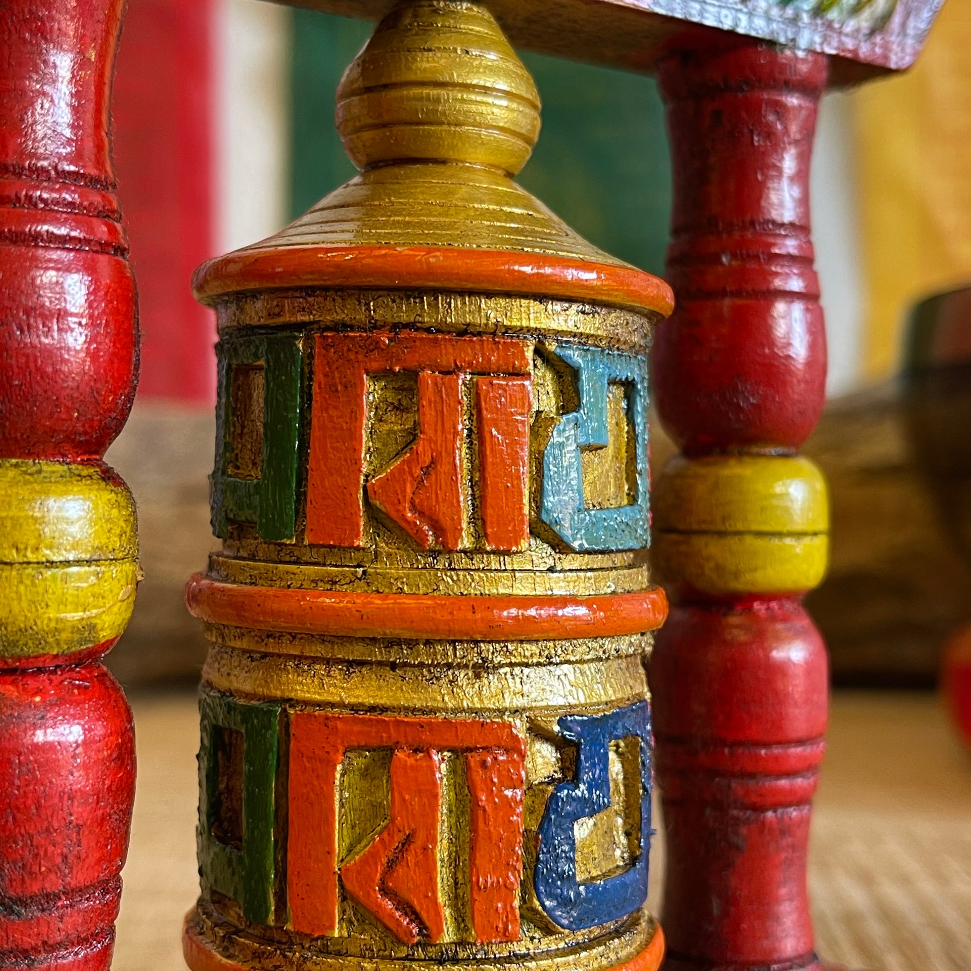 Tibetan Wooden Tabletop Prayer Wheel Small