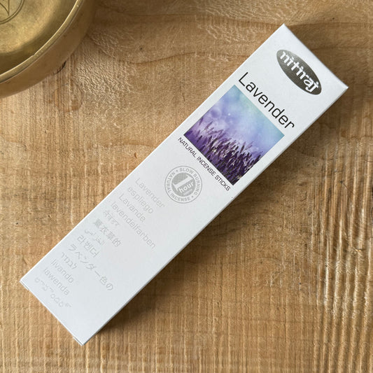Nitiraj Lavender Incense – Natural Slow Burning Sticks

Nitiraj Platinum Lavender incense sticks. Natural, fair trade, slow-burning incense for relaxation, meditation, sleep, and spiritual practice.