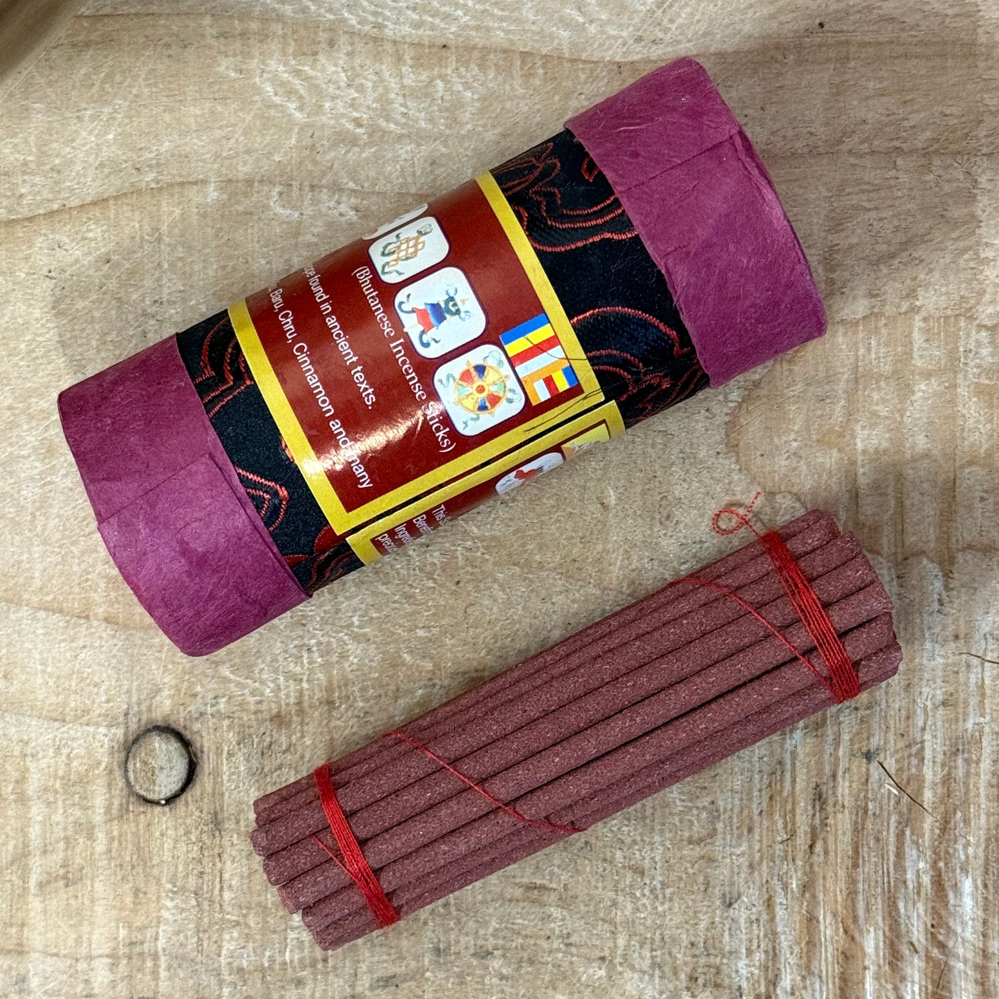 Manjushree Bhutanese Incense is hand-crafted with a blend of medicinal herbs including Gurgum, Shing-tsa, Clove, Ginseng, and the five precious gems. Each 20cm stick burns for approximately 1 hour, supporting heart, liver, digestive health, and meditation. Pack contains 25 sticks for spiritual and mindful practice.
