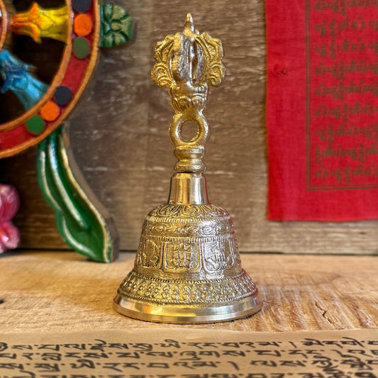 The Medium Tibetan Tingsha Bell is a sacred sound instrument, handcrafted with devotion and precision by skilled Tibetan artisans. Measuring 6 x 11.5 cm, it carries the essence of ancient mindfulness and Tibetan spiritual traditions.